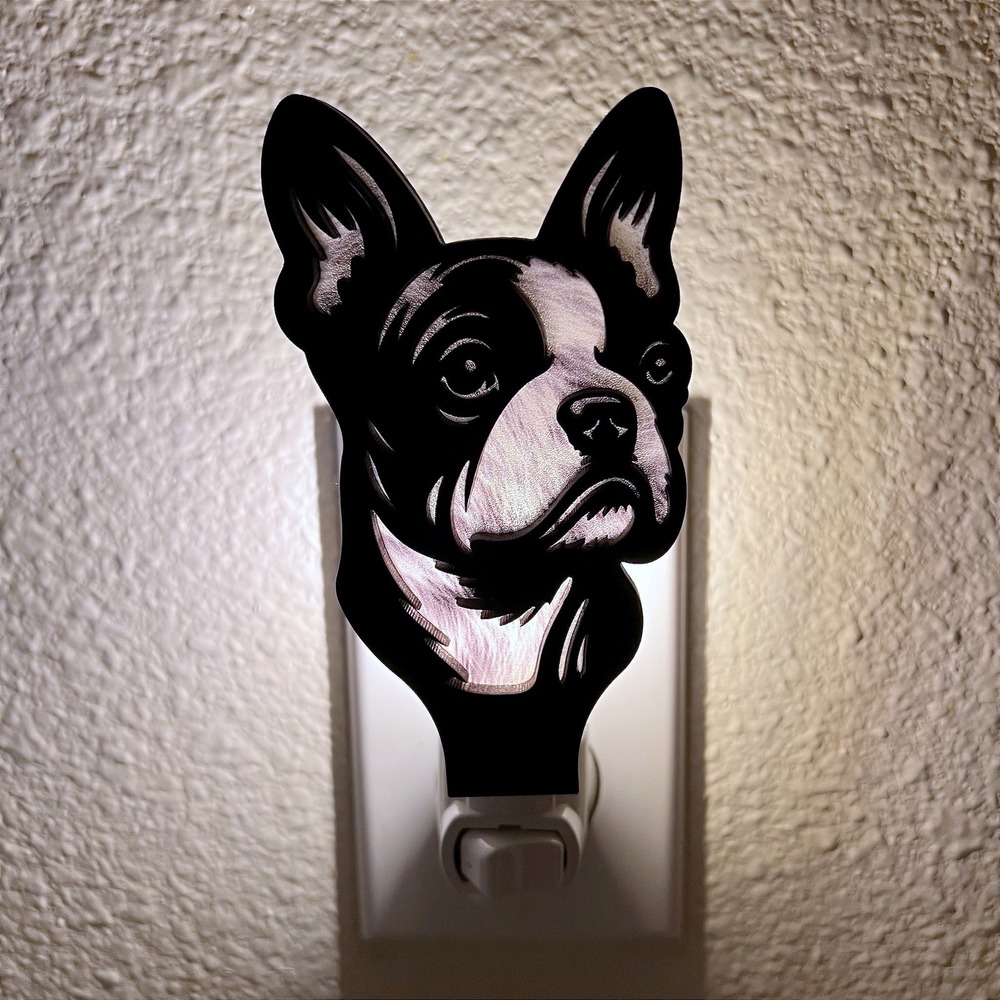 Boston‎ Terrier Night Light Dog Head Plug In Wall Decor Handmade